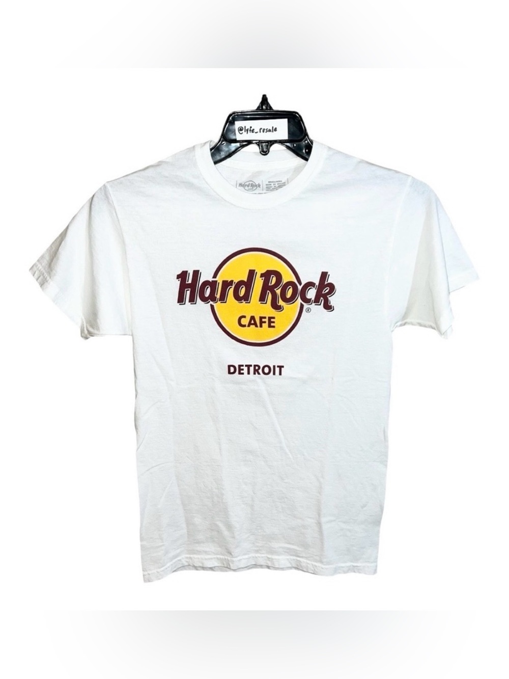 Hard Rock Cafe Detroit T-Shirt Women’s Size S White Burgundy Yellow Short Sleeve